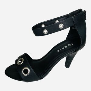Torrid Women's Black Grommet Ankle Strap Zip Back Heels Size 10W Wide 4” Heel